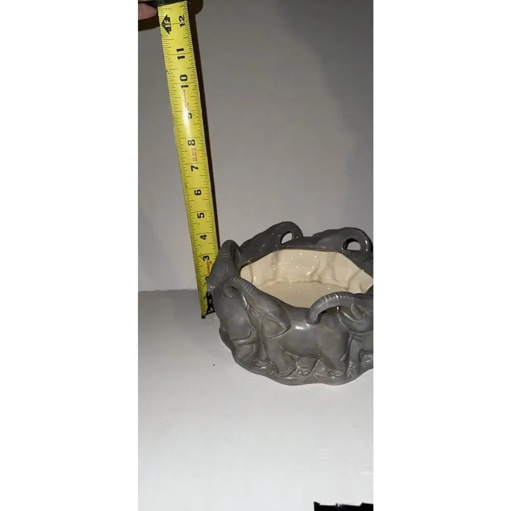 Grey Ceramic Elephant Planter Bowl